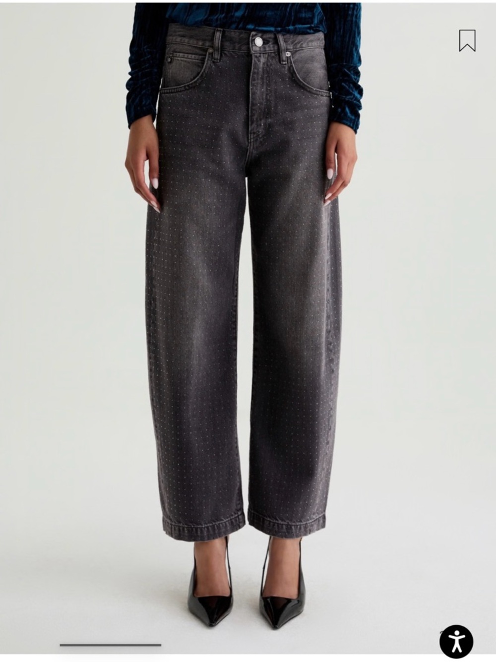 AG Adriano Goldschmied Straight Leg Jeans in Charcoal with Subtle Stud Pattern
